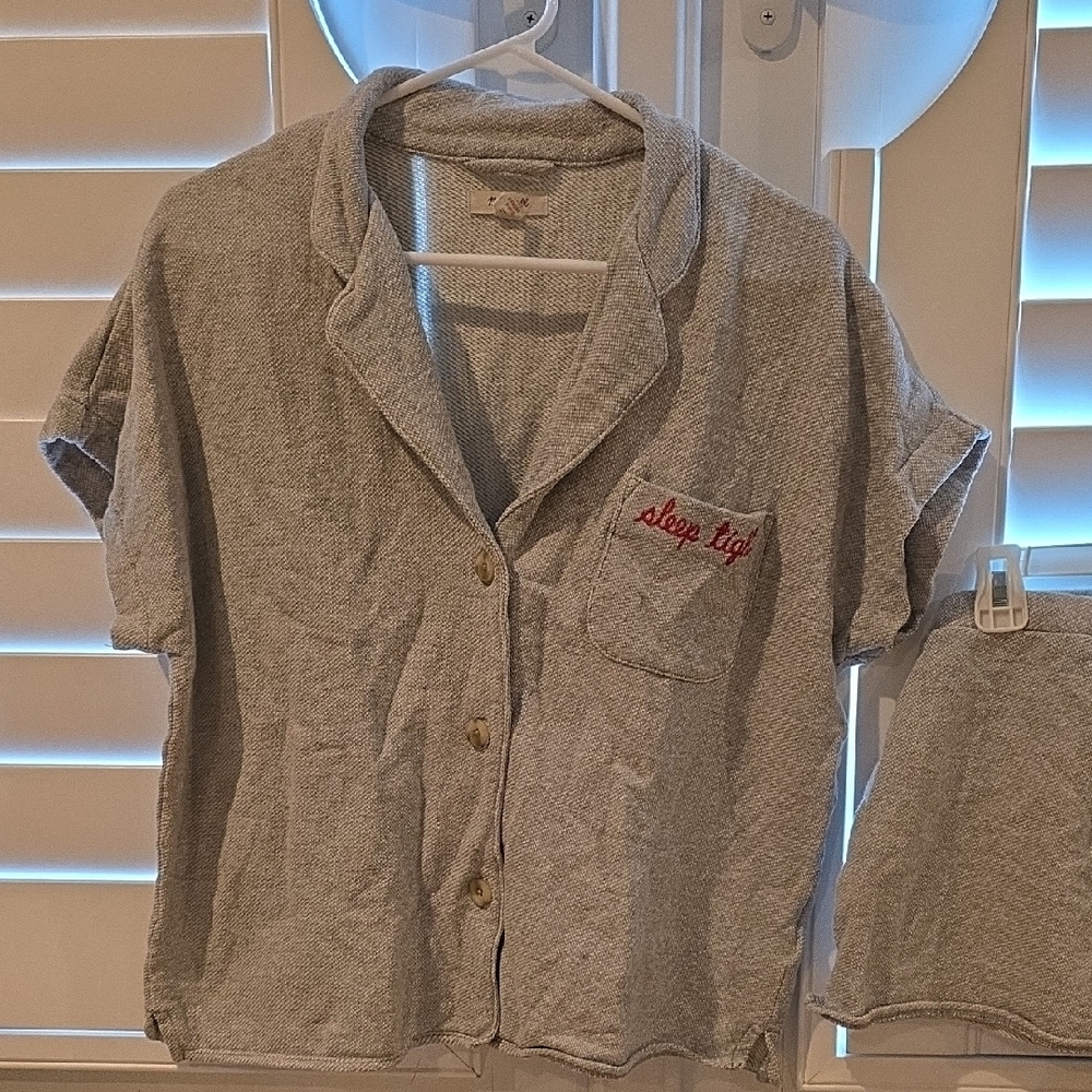 Madewell Gray Pajamas Set With Embroidered Pocket